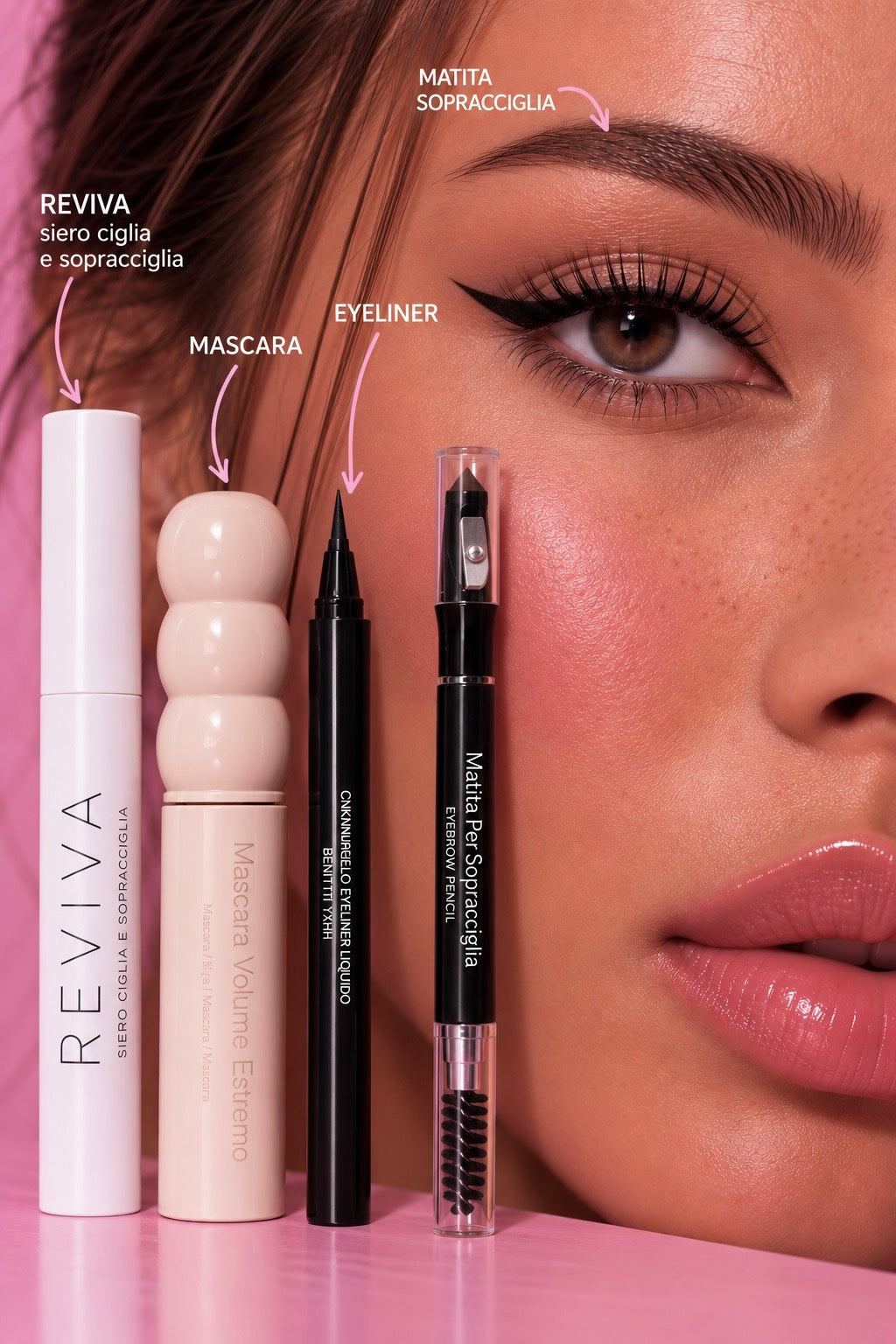 TUTTO PER GLI OCCHI: SIERO CIGLIA E SOPRACCIGLIA ALLUNGANTE, MASCARA MINI, EYE-LINER E MATITA SOPRACCIGLIA